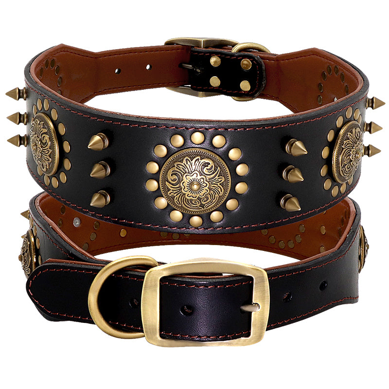 Cooles Leder Hundehalsband mit Nieten & Spikes