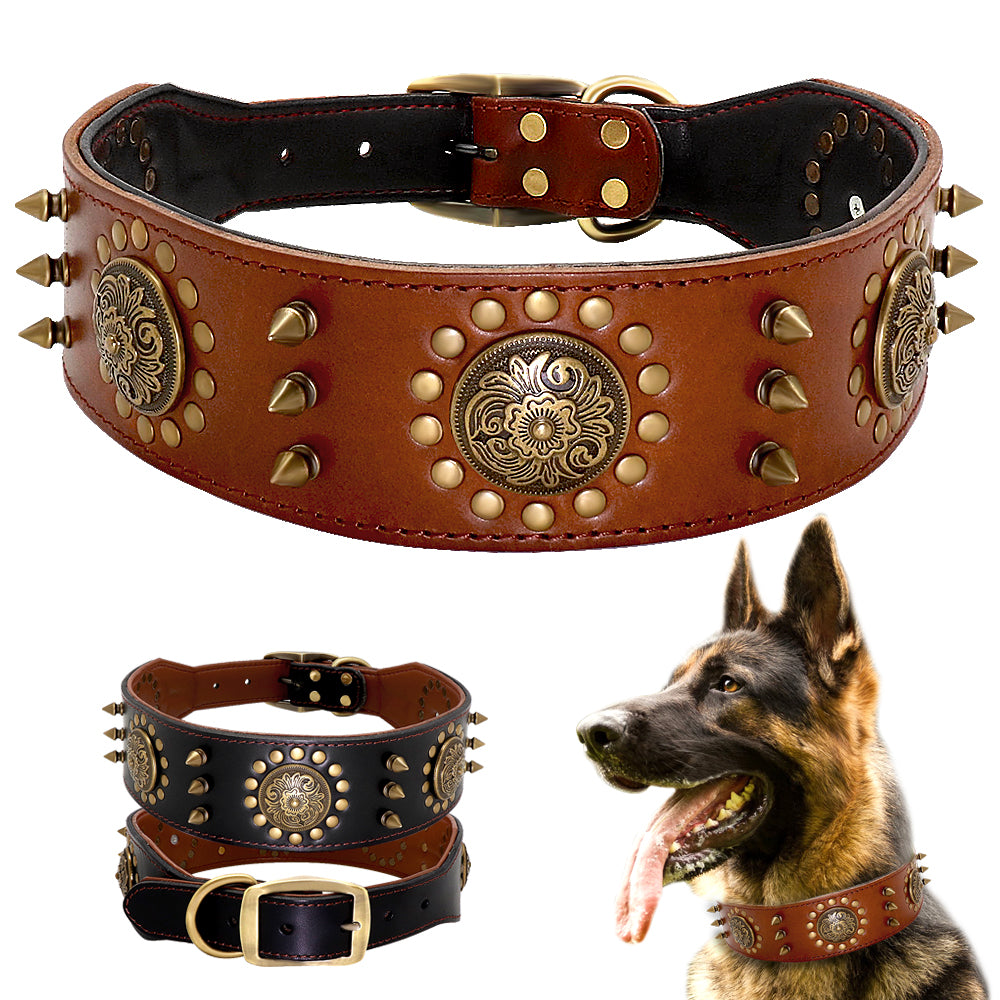 Cooles Leder Hundehalsband mit Nieten & Spikes