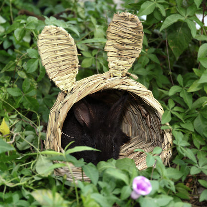 Kaninchen / Meerschweinchen Stroh-Haus mit Ohren Unterschlupf / Versteck