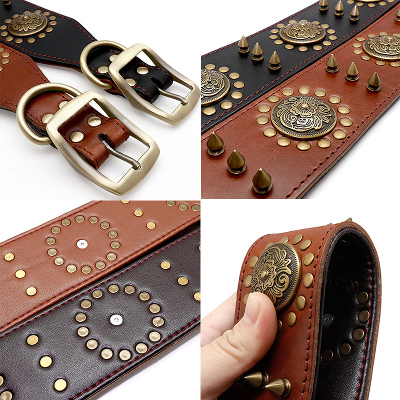 Cooles Leder Hundehalsband mit Nieten & Spikes